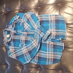 Turquoise and gray plaid faded Glory flannel shirt 100% cotton extra large 14-16